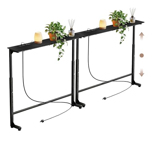 Adjustable Height Narrow Sofa Table with Built-in Power Outlets, 70" Long Console Table Behind Couch Table with Charging Station Skinny Entryway Table for Living Room & Hallway (Black) - color: Black, size: 70IN