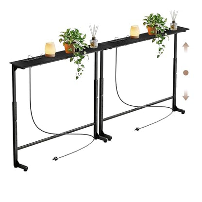 Adjustable Height Narrow Sofa Table with Built-in Power Outlets, 70" Long Console Table Behind Couch Table with Charging Station Skinny Entryway Table for Living Room & Hallway (Black) - color: Black, size: 70IN