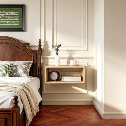 Floating Nightstand, Wall Mounted Bedside Table Wood Bedside Shelf Floating Shelves for Bedroom Bathroom Kitchen Office 18”x 10”x 7.5” Natural - color: Crude Wood