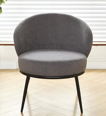 GDFStudio 27" Modern Accent Chair, Comfy Lounge Chair, Velvet Upholstered Chair, Mid Century Modern Armchair with Metal Legs, Solid Wood Frame, Cushion Barrel Side Chair for Living Room Bedroom, Gray - color: Gray + Velvet