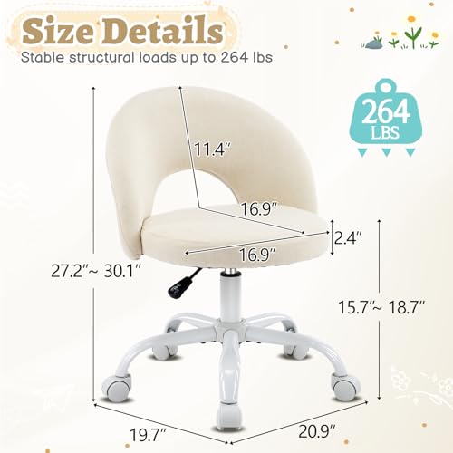 VINGLI Small Vanity Chair with Wheels for Girls.Cute Modern Adjustable Height Armless Office Desk Chair.360°Swivel Comfy Rolling Chair for Study, Make up Room,Small Space,Linen Light Yellow - color: Linen Light Yellow