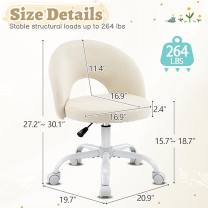 VINGLI Small Vanity Chair with Wheels for Girls.Cute Modern Adjustable Height Armless Office Desk Chair.360°Swivel Comfy Rolling Chair for Study, Make up Room,Small Space,Linen Light Yellow - color: Linen Light Yellow