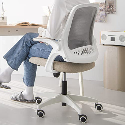 NEO CHAIR Office Desk Chair, Ergonomic Mesh with Flip-Up Armrests, Beige | Lumbar Support, Height Adjustment, 360° Swivel and Rolling Base, Space-Saving Design for Home Office, Vanity or Study - color: Beige