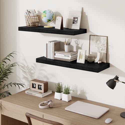 Fun Memories Floating Shelves for Wall, 32 Inch Long Floating Shelves Set of 3, 32 x 10 Wooden Shelves for Wall, Large Storage Shelves, Hanging Shelves for Bathroom Kitchen Bedroom, Black - color: Classic Black, size: 32W x 10D x 1.5H