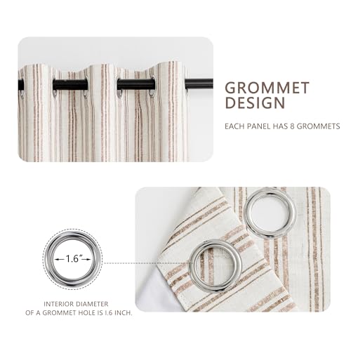 MYSKY HOME Taupe Striped Curtains 100% Blackout Tan Stripe Patterned 96 Inches Long Farmhouse Rustic Linen Blend Double Layer Drapes for Bedroom Living Room, Grommet, 2 Panels, 52" Wide - color: B-taupe/Blackout, size: 52"W x 96"L (Pack of 2)