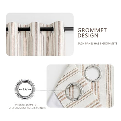 MYSKY HOME Taupe Striped Curtains 100% Blackout Tan Stripe Patterned 96 Inches Long Farmhouse Rustic Linen Blend Double Layer Drapes for Bedroom Living Room, Grommet, 2 Panels, 52" Wide - color: B-taupe/Blackout, size: 52"W x 96"L (Pack of 2)