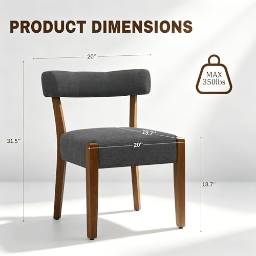 RNKSFX Upholstered Dining Chairs Set of 2, Walnut Wooden Kitchen & Dining Room Chairs, Mid Century Modern Fabric Farmhouse Dining Chairs Oversized Sturdy Rounded Chairs Curved Back, Dark Grey - color: Dark Grey