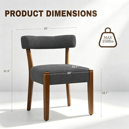 RNKSFX Upholstered Dining Chairs Set of 2, Walnut Wooden Kitchen & Dining Room Chairs, Mid Century Modern Fabric Farmhouse Dining Chairs Oversized Sturdy Rounded Chairs Curved Back, Dark Grey - color: Dark Grey