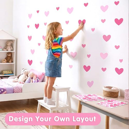AOWDIAO 170 Pcs Heart Wall Decals - Peel and Stick Pink Decor for Girl Bedroom, Nursery, Playroom Decoration - style: Pink Hearts