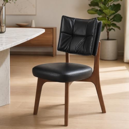 YOUNIKE Wood Frame Black Dining Chair, Faux Leather, Single Pack | Modern Ergonomic Upholstered Kitchen & Dining Room Chairs, Double-Layer Backrest, Comfy Soft Cushion, Easy to Assembly - color: Black