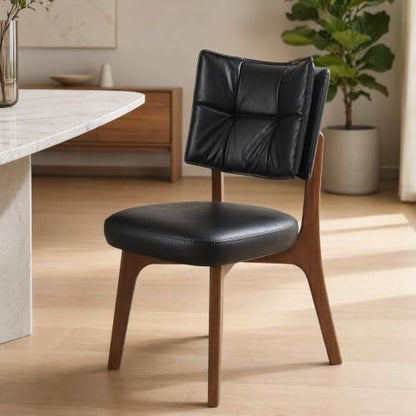 YOUNIKE Wood Frame Black Dining Chair, Faux Leather, Single Pack | Modern Ergonomic Upholstered Kitchen & Dining Room Chairs, Double-Layer Backrest, Comfy Soft Cushion, Easy to Assembly - color: Black