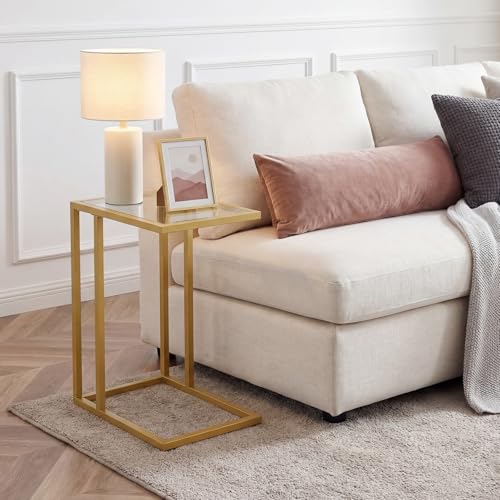 HOOBRO C Shaped End Table, Set of 2, Glass Side Table with Metal Frame, Gold Coffee Table for Small Space, Modern Style, for Living Room, Gold GD03SFP201 - color: Gold