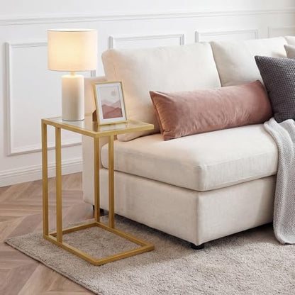HOOBRO C Shaped End Table, Set of 2, Glass Side Table with Metal Frame, Gold Coffee Table for Small Space, Modern Style, for Living Room, Gold GD03SFP201 - color: Gold