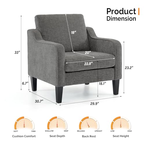 VINGLI Chair Light Grey Upholstered Chenille Accent Chair for Living Room, Bedroom, Mid-Century Modern Arm Chair Comfy Reading Chair with Scooped Arms - color: Light Grey