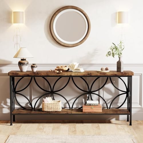 LITTLE TREE Sofa Table, 70.9 Inch Industrial Behind Couch Table with Storage Shelves, Narrow Long Console Table for Entryway, Living Room, Foyer, Hallway, Office