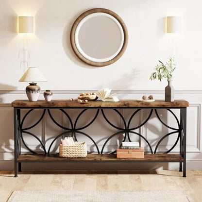 LITTLE TREE Sofa Table, 70.9 Inch Industrial Behind Couch Table with Storage Shelves, Narrow Long Console Table for Entryway, Living Room, Foyer, Hallway, Office