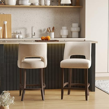 VKNOW Bar Stools Set of 2, 26" Fabric Counter Height Bar Stools, Beige | Modern Upholstered Counter Stools with Rubberwood Legs for Kitchen Island Dining Room Bar - color: Beige, size: Set of 2