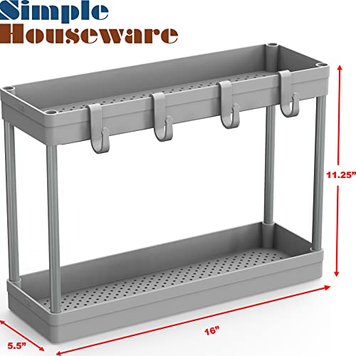 Simple Houseware 2-Tier Under Sink Organizer Storage Tray with Hooks, Grey - color: Grey