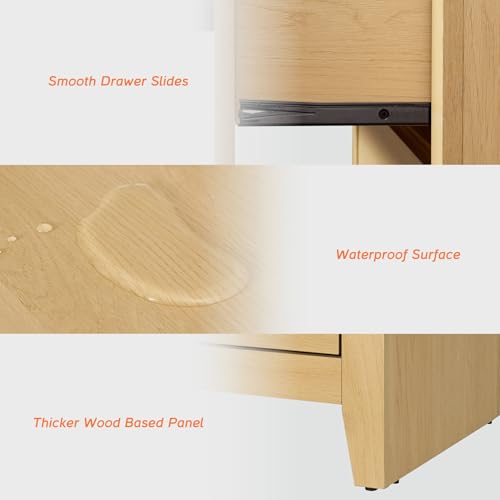 WAMPAT Nightstand with 2 Large Drawers,Wooden Nightstand with Storage,Farmhouse Bedside Table End Table for Bedroom, Oak - color: Oak