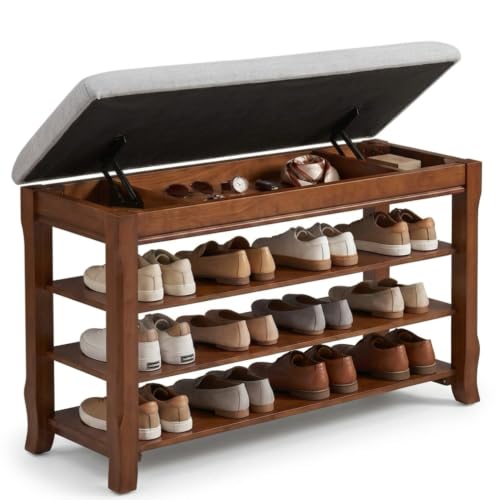 SolidWood Entryway Shoe Rack Storage Bench, Flip-Top Soft-Close Lid, 39.4'' | 550 lbs Max Load, Adjustable Shelves, Cushioned Entryway Shoe Organizer for Closet, Hallway, Foyer - size: 39.4"