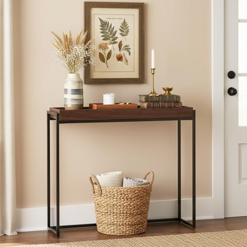 Narrow Console Table Solid Wood, Slim Entryway Table with Storage Groove, Farmhouse Small Sofa Table Behind Couch for Hallway, Living Room, Foyer(Brown 9.8" W,23.6" Lx31.5 H) - color: Brown 9.8"w, size: 23.6"Lx31.5"H