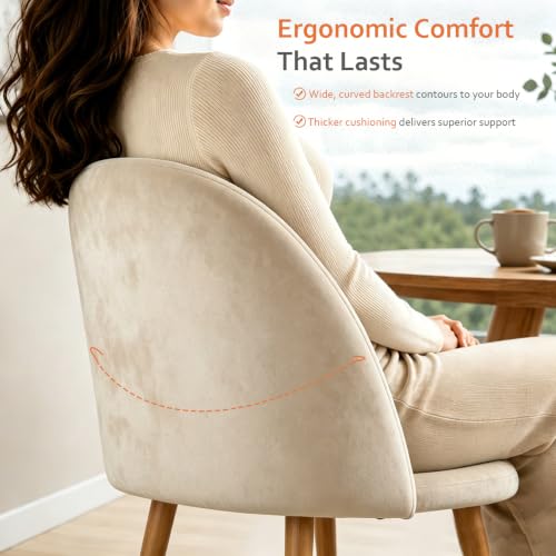 Kitchen Dining Chairs Set of 2, Velvet Upholstered Side Chairs with Wood-Grain Metal Legs, Stylish Modern Kitchen Chairs Accent Chairs for Apartment, Bedroom,Home Bar,Living Space, Beige - color: Beige