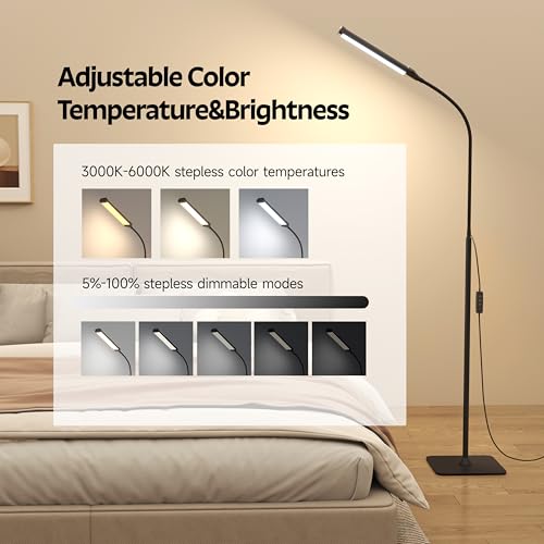 Aisutha LED Floor Lamp, Reading Lamps Adjustable Stepless Colors & Brightness Standing Lamp, Nail Tech Lamp, Lash Light for Eyelash - color: Dark Black