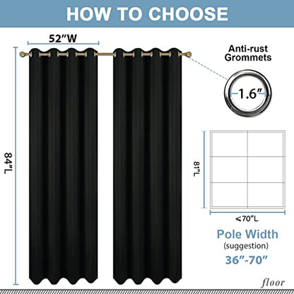 Diraysid Black Grommet Blackout Curtains for Bedroom Thermal Insulated Room Darkening Curtains Drapes, 52 x 84, 2 Panels - color: Black, size: 52"W x 84"L (Pack of 2)