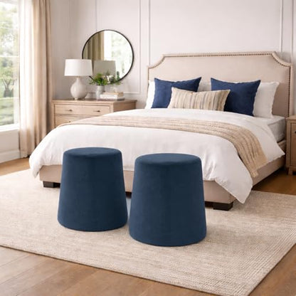 HomePop 17" Organic Shape Ottoman - Blue Velvet - color: Blue Velvet