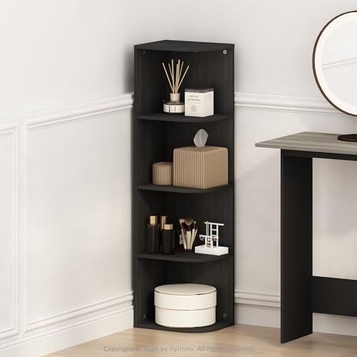 Furinno Reed Corner Shelf, 4-Tier Corner Bookshelf, Book Shelf, Corner Shelves, Storage Rack, for Organization and Storage, Home Office, Living Room, Blackwood - color: Blackwood, size: 4-Tier Corner