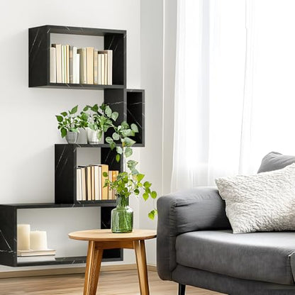 Wall Mount Shelf Set of 4, Floating Cube Shelves for Space Discovery Home and Commercial Use, Large Size Shelves Set, Cloud Atlas/Black Marble - color: Cloud Atlas, size: Set4