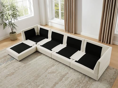 Modular Ottoman Seat, Sectional Sofa Cube Footstool, Ivory White - color: Ivory White