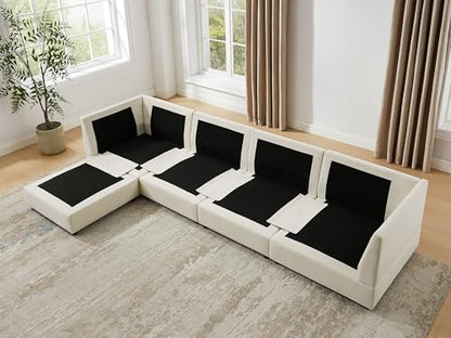 Modular Ottoman Seat, Sectional Sofa Cube Footstool, Ivory White - color: Ivory White