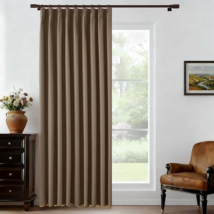 Brown 90 Inches Linen Curtains Double Blackout Pinch Pleated Drapes for Traverse Rods Thermal Insulated Room Divider Drapes Easy Hanging 60" W x 90" L 1 Panel - color: Brown, size: 60"W x 90"L (Pack of 1)