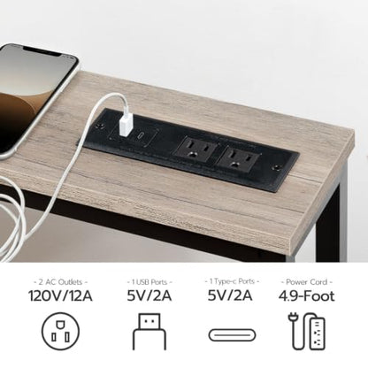 HOOBRO 47.2" Narrow Console Table with Power Outlets, 5.9" Behind Couch Table with Charging Station, Narrow Sofa Table, Long Entryway Table for Living Room, Hallway, Foyer, Greige BG15XG01G1 - color: Greige + Black, size: 47.2"L x 5.9"W x 31.5"H