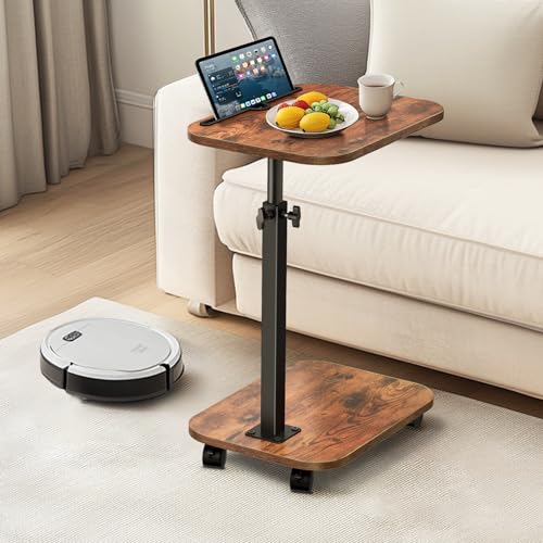 Sofa Tray Table for Couch, 360°Swivel TV Tray for Small Spaces, Adjustable Height Side Tables for Eating, C Shaped End Table for Livingroom, Bedroom, Sofa, Bed, Snack