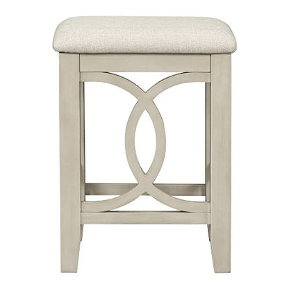 3 Piece Counter Height Dining Table Set with 2 Stools, 47.2 Inch Breakfast Nook Table for Small Spaces, Solid Wood Frame, Farmhouse Apartment Kitchen Set,White - color: White