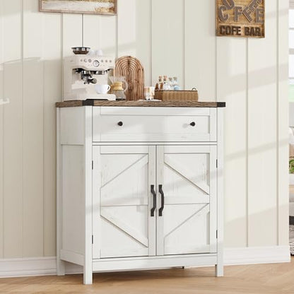 ChooChoo 30" W Coffee Bar Cabinet, Kitchen Storage Cabinet with Drawer | Small Buffet Cabinet, Farmhouse Sideboard Buffet, Adjustable Shelf, Rustic White - color: Rustic White