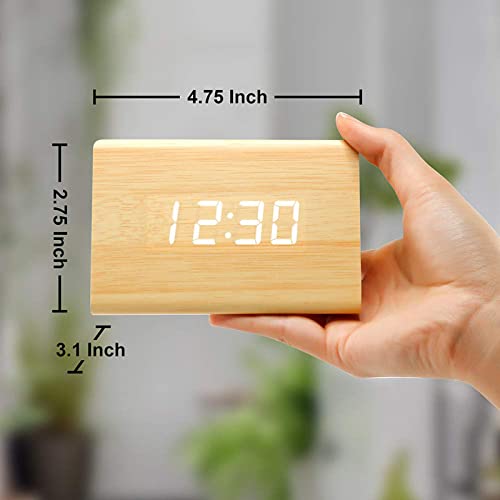 Digital Alarm Clock Wooden Alarm Clock Wood Modern Triangle Alarm Digital Desk Clock, Displays Time Date Temperature Calendar Wood Made Electric Clocks for Bedroom, Bedside - Bamboo - color: Wood