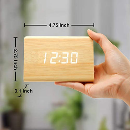 Digital Alarm Clock Wooden Alarm Clock Wood Modern Triangle Alarm Digital Desk Clock, Displays Time Date Temperature Calendar Wood Made Electric Clocks for Bedroom, Bedside - Bamboo - color: Wood