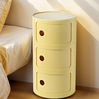 3 Tier Round Nightstand with Drawer, Light Yellow Round Side Table Small Plastic Storage End Table for Bedroom, Living Room, Bathroom - color: Light Yellow