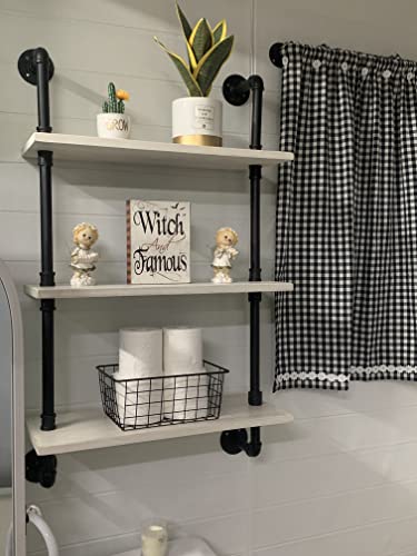HDDFER White Floating Shelves 24 inch Pipe Wall Shelves Bathroom Shelves Over Toilet with Wood Planks Industrial Pipe Floating Shelves Farmhouse Bathroom Pipe Shelves Wall Mounted - color: White, size: 3Tier24in