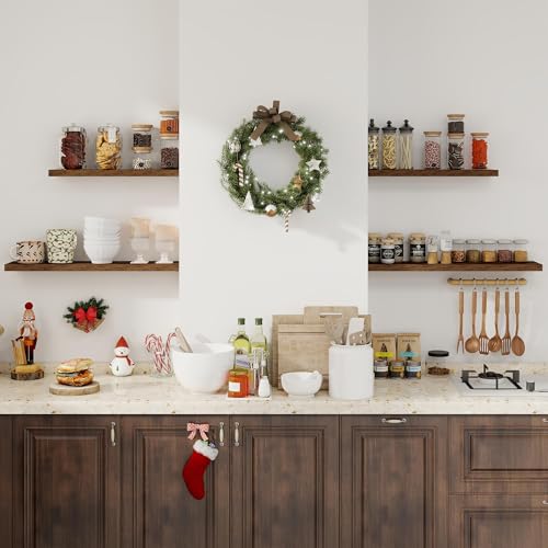 Fun Memories Floating Shelves for Wall, 27.5" Rustic Wood Deep Wall Mounted Shelves with Invisible Brackets for Decor & Storage, Floating Shelf for Living Room, Bathroom (Rustic Brown, Set of 2) - color: Rustic Brown, size: 27.5"W x 6.5"D, 2Packs