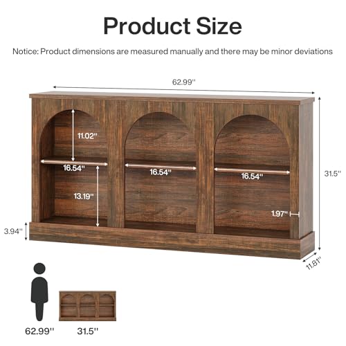 Tribesigns Console Table with Storage, 63" Long Arched Entryway Table | 3 Tier Wooden Farmhouse Rectangular Sofa Table Behind The Couch for Entrance, Hallway, Foyer, Living Room, Dark Brown - color: Dark Brown