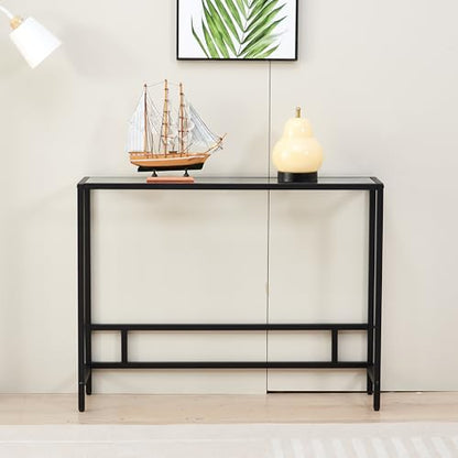 Small Modern Console Table for Entryway, Tempered Glass with Metal Frame Sofa Table for Living Room, Hallway, Office (Single-Layer, Black) - color: Black, style: Single-layer