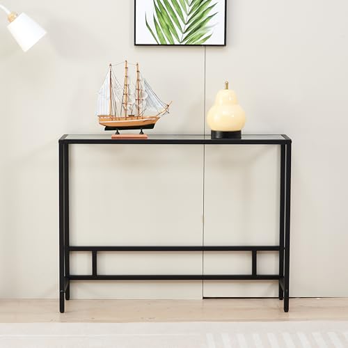 Small Modern Console Table for Entryway, Tempered Glass with Metal Frame Sofa Table for Living Room, Hallway, Office (Single-Layer, Black) - color: Black, style: Single-layer