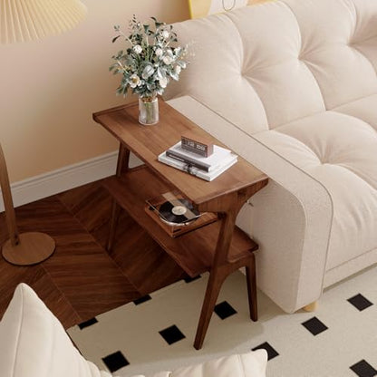 Solid Wood End Table | 2-Tier Side Table with Storage Shelf, Bedside Table for Sofa, Living Room, Bedroom, Small Space, Easy Assembly, Rustic Brown - color: Rustic Brown