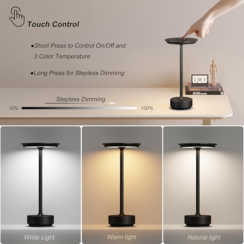 TBBGA 2 Pack Rechargeable Table Lamps Cordless, 5000mAh Outdoor Table Light | 3 Color Stepless Dimming Portable LED Table Lamp with Memory Function, for Home/Dinner/Patio/Restaurant.(Diamond Black) - color: Diamond Black-2