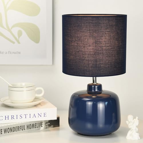 Oslo Small Ceramic Table Lamp for Living Room and Bedroom,Modern Kids Night Table Lamp,Φ7.09×H13.39IN,Bulb Excluded,Light Pink,Navy Blue - color: Navy Blue