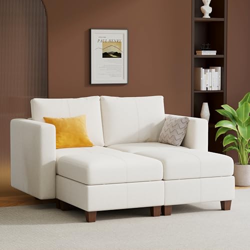 MINCETA Modular Sectional Sofa, Modern Comfy Sofa with Upholstered and Storage Ottoman for Living Room,Bedroom(White, 4 Seat Sofa Bed) - color: White, size: 64.6"W*59.1"D